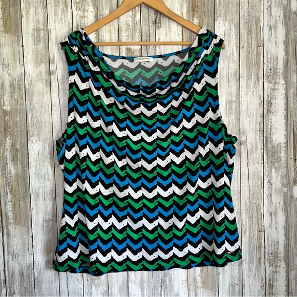 Calvin Klein Sleeveless Chevron Blouse - Picture 1 of 5